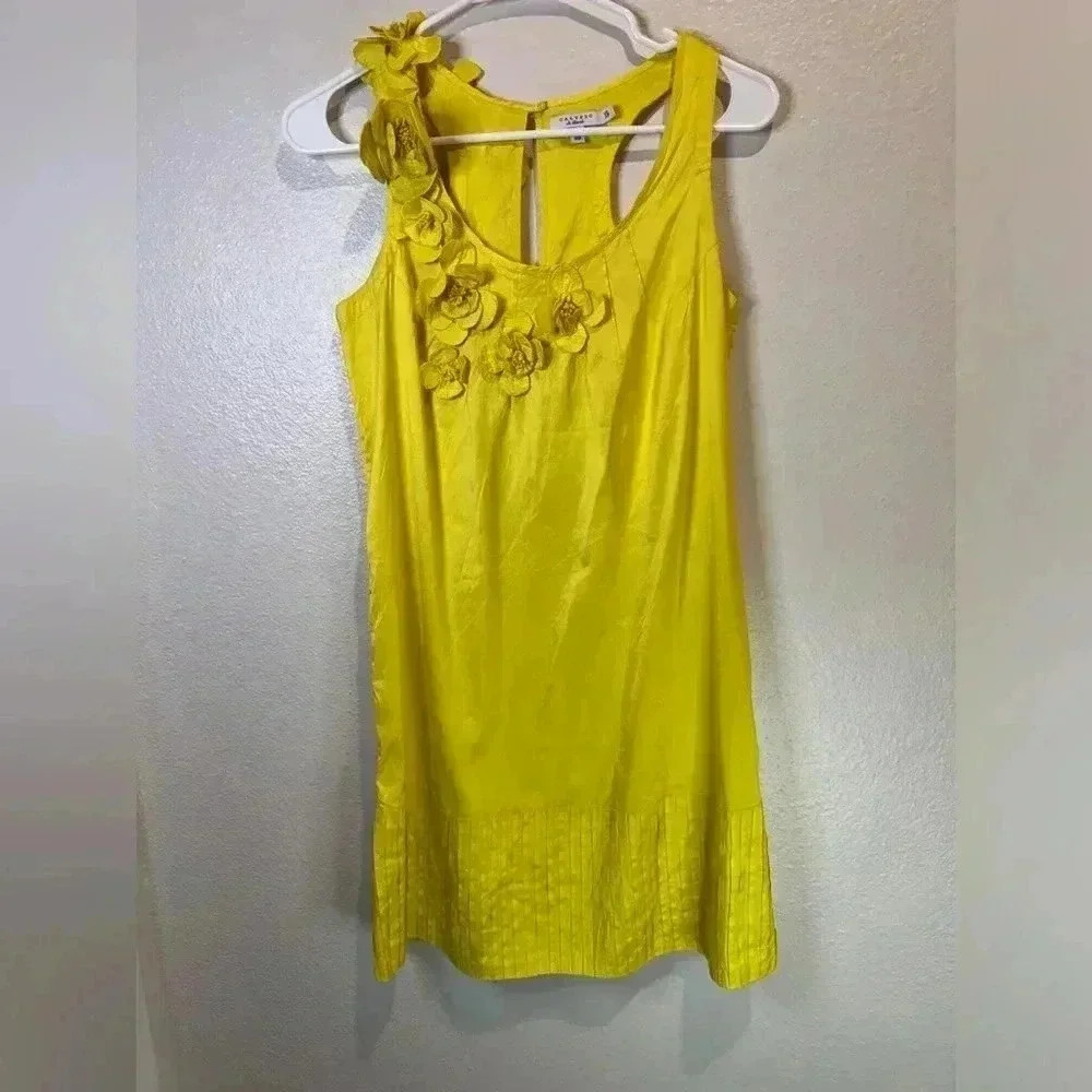 Calypso St. Barth Y2K 100% Silk Flowers Decorated Yellow Mini Dress